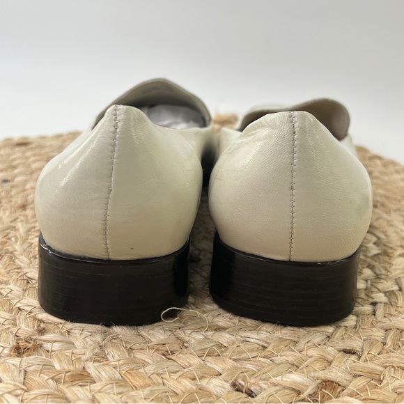 Vintage Etienne Aigner Bone White Leather Square Toe Loafers 7.5 Made in Spain - Picture 4 of 13